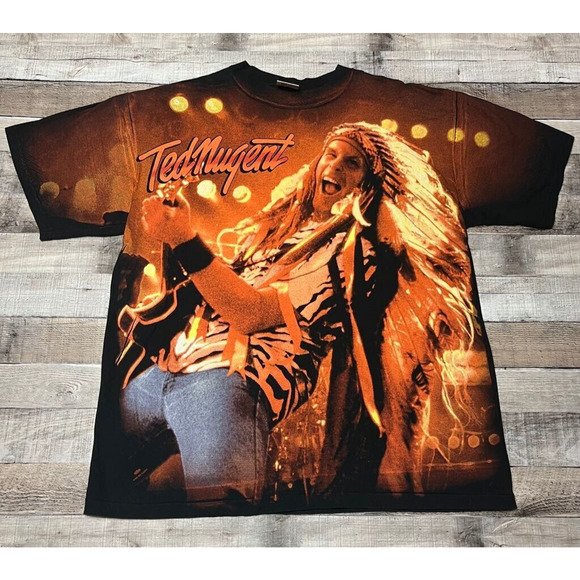 Ted Nugent Shirt Adult XL Black All Over Print Spirit Of The Wild Rock Band Tee - Picture 1 of 11